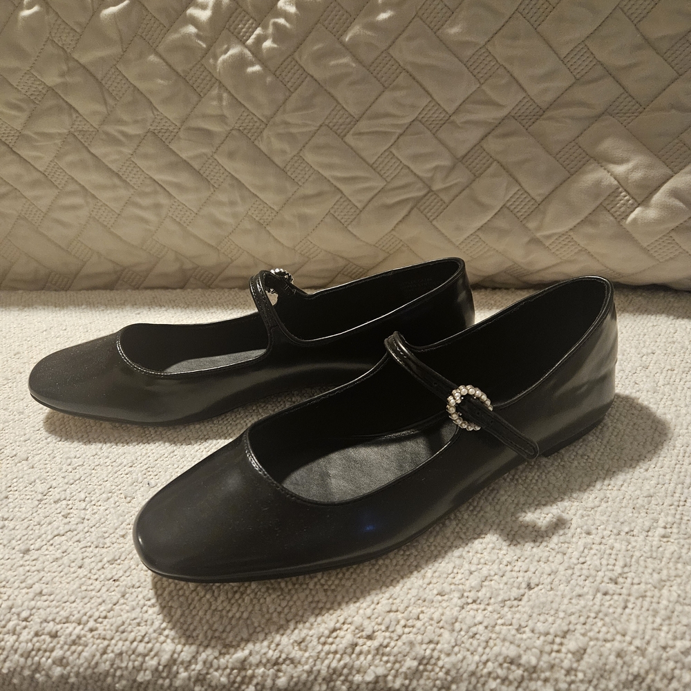 J. Crew Black Flats with Rhinestone Buckle